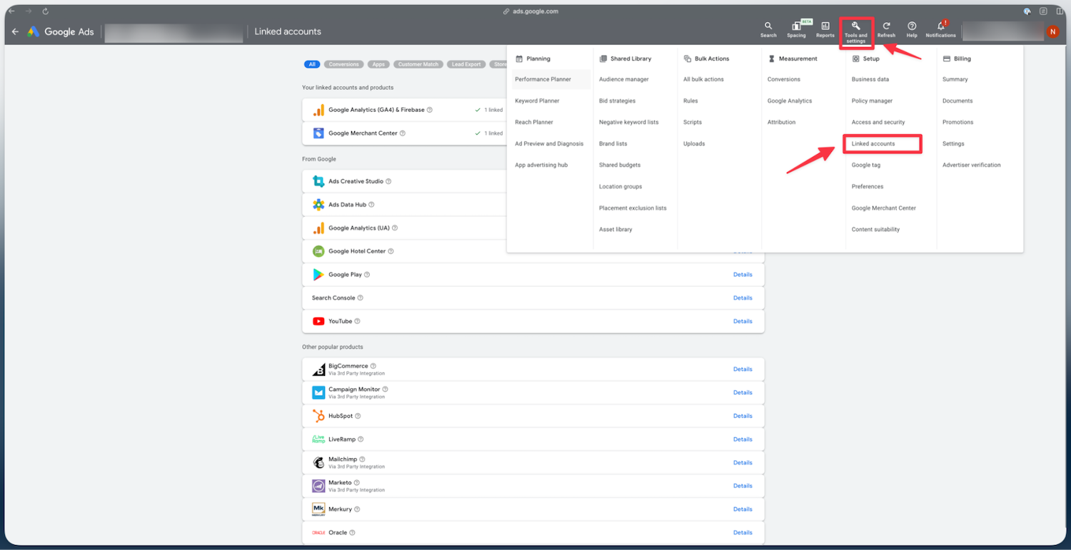 Linking Google Merchant Center with Google Ads - screenshot 