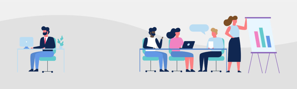 should i hire an seo company or bring it in-house? 5 Graphic with white background and people sat working