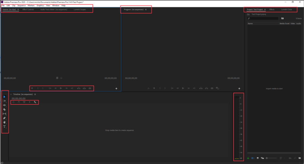 capcut vs adobe premiere pro: a beginner's experience 7 Screenshot showing layout of Adobe Premier Pro