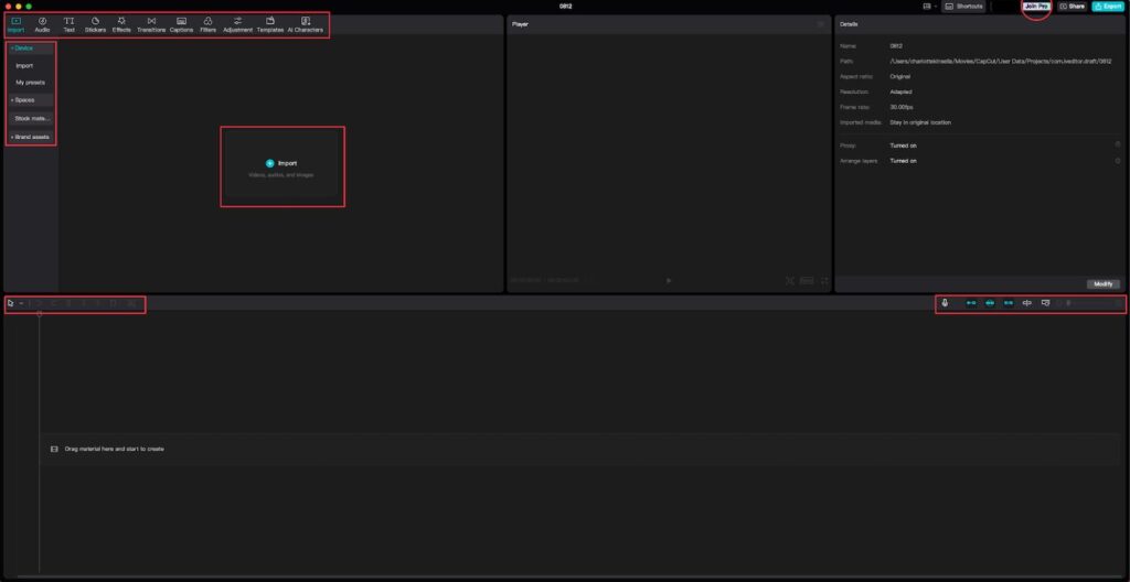 capcut vs adobe premiere pro: a beginner's experience 6 Screenshot showing the layout of CapCut